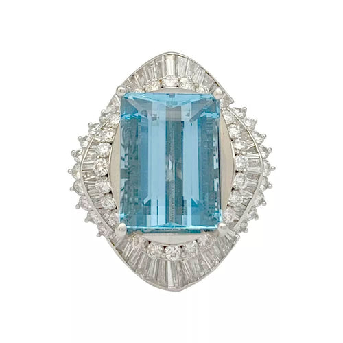 Bague 52 Bague cocktail aigue-marine et diamants. 58 Facettes 31425