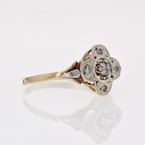 Bague 55 Bague ancienne trèfle diamants taillés en rose 58 Facettes 13-045