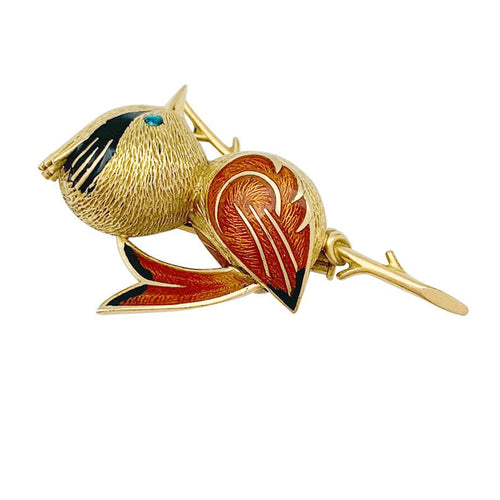 Broche Broche "Oiseau Huppé" or jaune, émeraude, émail. 58 Facettes 31613