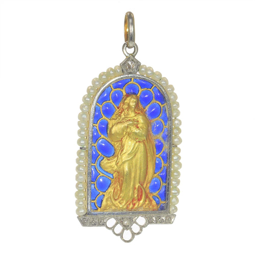 Pendentif Pendentif Médaille Marie Diamants et émail plique-à-jour 58 Facettes 23191-0429