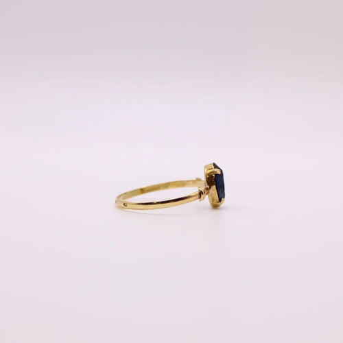 Bague Bague Belle époque or jaune verre bleu ovale 58 Facettes