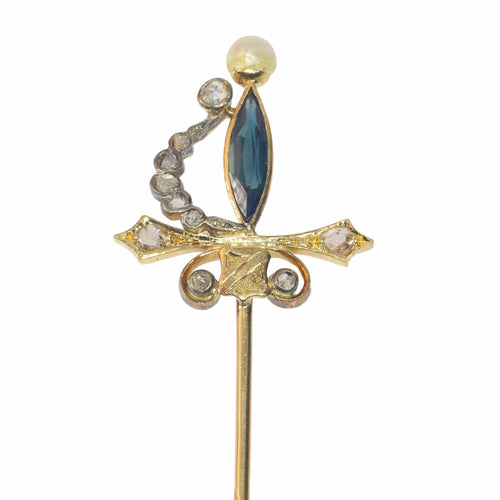 Broche Broche en or jaune saphir, perle 58 Facettes 23058-0278