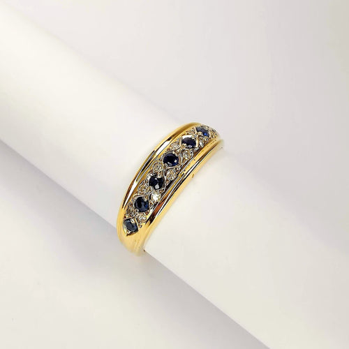 Bague Bague en or jaune diamants et saphirs 58 Facettes 5584