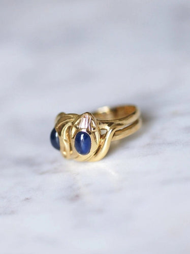 Bague Serpents enroulés Victorienne or jaune et saphirs cabochon 58 Facettes