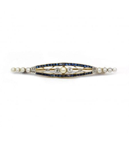 Broche Jaune et blanc / Or 750 et Platine 950 Broche  Saphirs Perles Diamants 58 Facettes 220096R