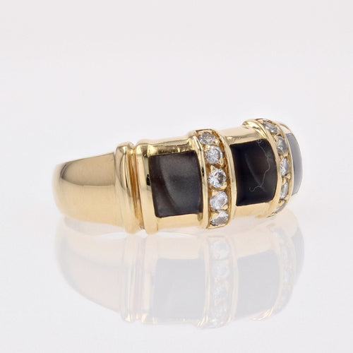 Bague 56 Bague jonc or jaune émail gris diamants 58 Facettes CV96