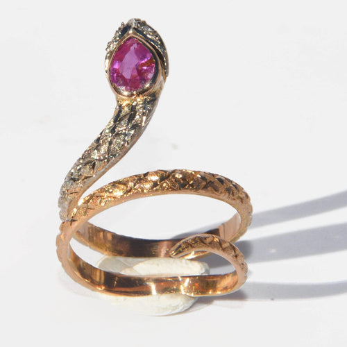 Bague Bague serpent bi-colore ornée d'un rubis 58 Facettes 0