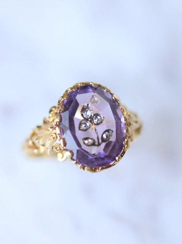 Bague Bague Victorienne intaille fleur améthyste et diamants sur or 58 Facettes