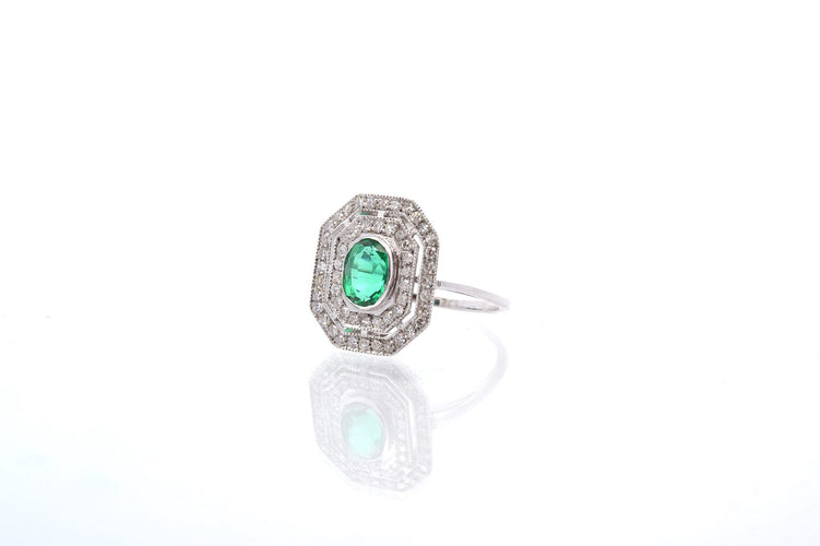 Bague 53 Bague Or blanc Emeraude Diamants 58 Facettes 25338