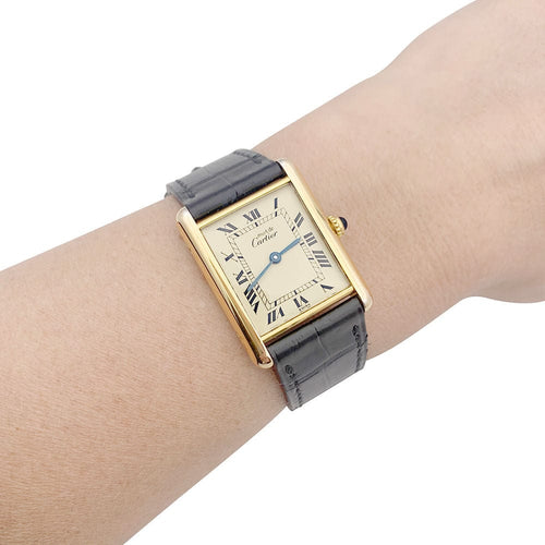 Montre Montre Cartier, "Must de Cartier", plaqué or et argent, cuir. 58 Facettes 33597