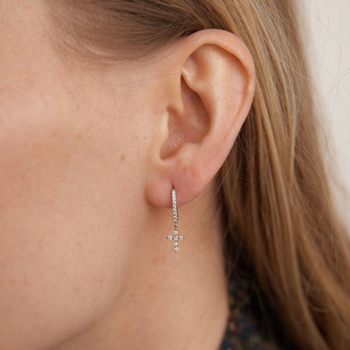 Boucles d'oreilles Djula - créoles Croix Or Blanc diamants 58 Facettes