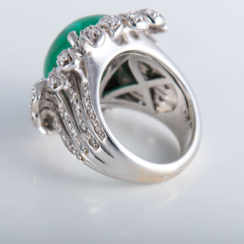 Bague 52 Bague Fleur Emeraude cabochon Diamants 58 Facettes 324E112