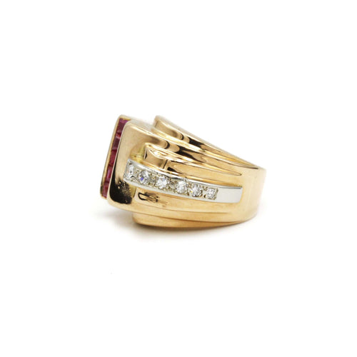 Bague 52 Bague TANK en Or jaune, diamants & rubis 58 Facettes 220044SP