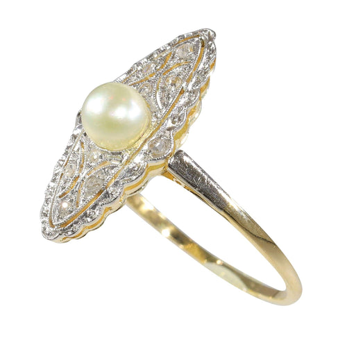 Bague 58 bague marquise diamants perles Art Déco 58 Facettes 23271-0581