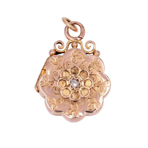 Pendentif Médaillon ancien or rose ciselé diamant 58 Facettes 19-631A