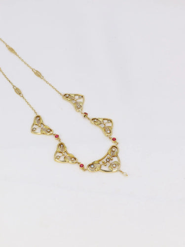 Collier Collier draperie Art Nouveau perles fines pierres roses 58 Facettes 892