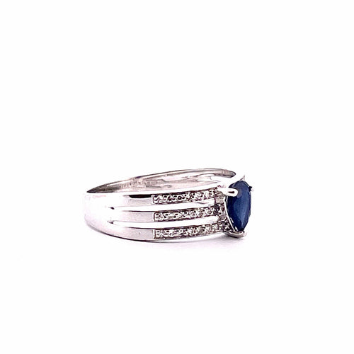 Bague 54 Bague Or blanc Saphir poire Diamants 58 Facettes