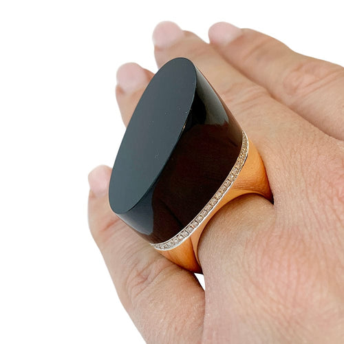 Bague 53 Bague Hermès, "Centaure", or rose, jade noir, diamants. 58 Facettes 30893