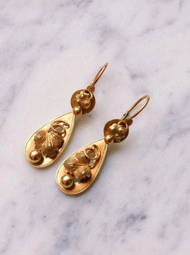 Boucles d'oreilles Boucles d'oreilles anciennes dormeuses "feuille de vigne" en or 58 Facettes