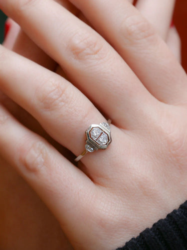 Bague 58 Bague Art-Déco Or blanc Platine Diamants 58 Facettes J169