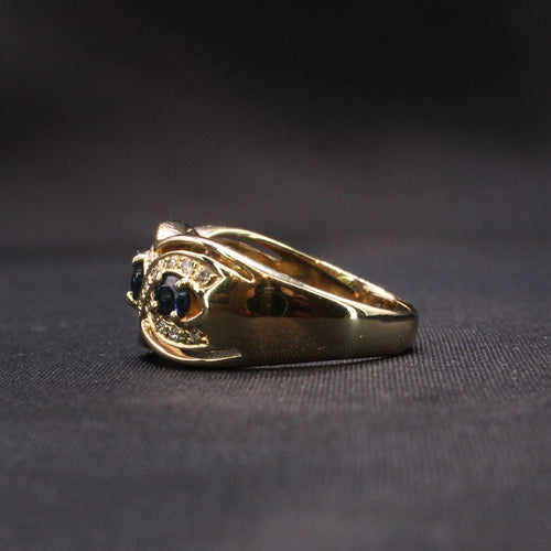 Bague 56 Bague Jarretière Or jaune Saphirs Diamants 58 Facettes