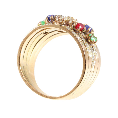 Bague 59 Une bague victorienne en pierres précieuses vieille de 140 ans - saphirs, rubis, émeraudes 58 Facettes 23360-0334