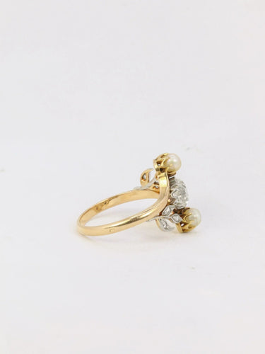 Bague 56.5 Bague Art Nouveau 2 Ors Diamants Perles 58 Facettes J174