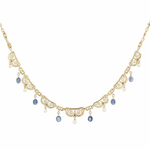 Collier Collier ancien saphirs cabochons et perles fines 58 Facettes 22-109