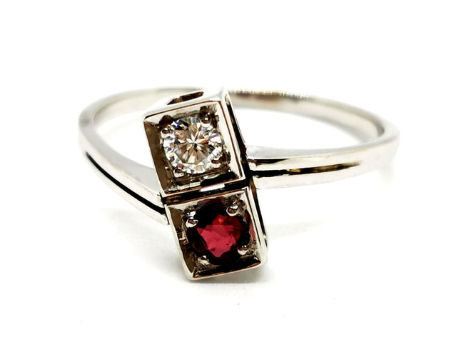 Bague 59 Bague Toi et Moi Or blanc Diamant 58 Facettes 1161984CD