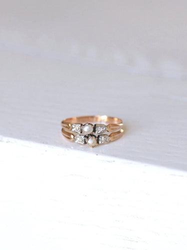 Bague Bague Belle Epoque double anneau perle fine diamant 58 Facettes