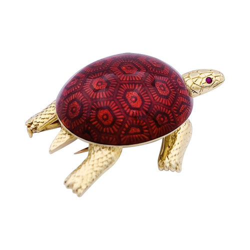 Broche Broche Boucheron, "Tortue", or jaune, émail, rubis. 58 Facettes 33291