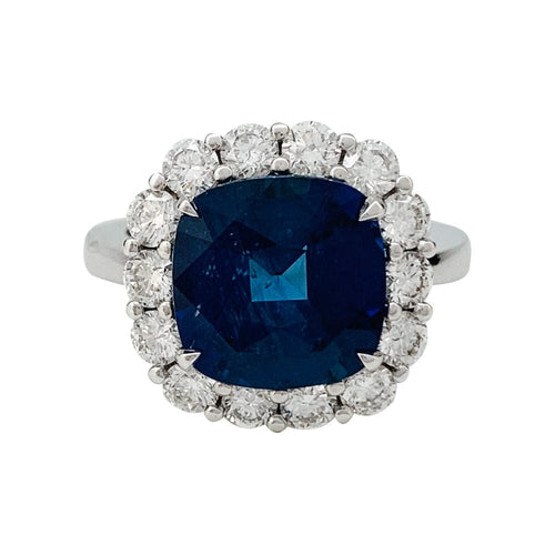 Bague 53 Bague à entourage saphir 6,11 carats, diamants. 58 Facettes 31035