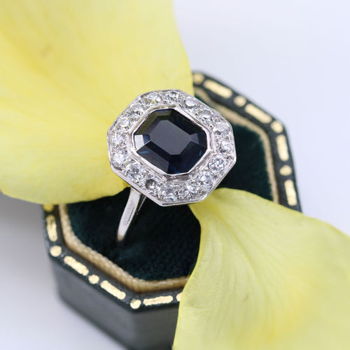 Bague 52 Bague art déco saphir diamants coussin 58 Facettes 23-048