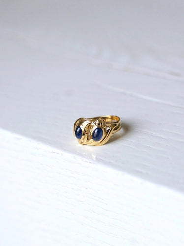 Bague Serpents enroulés Victorienne or jaune et saphirs cabochon 58 Facettes