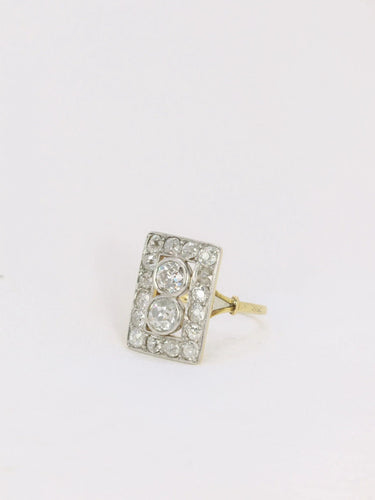 Bague Bague plaque Art-Déco Or jaune Platine Diamants 58 Facettes J148