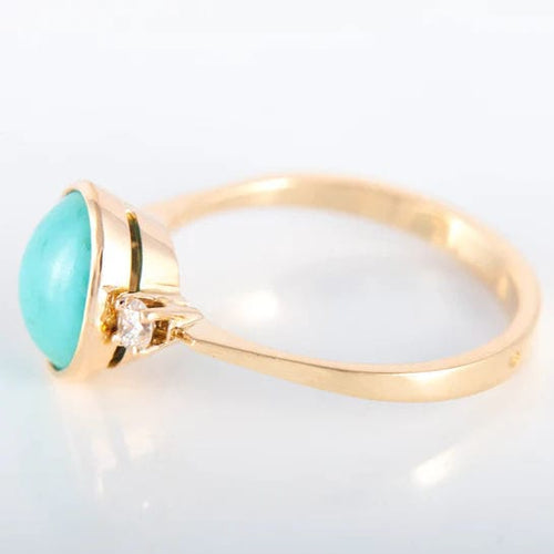 Bague Bague or jaune Turquoise 2 diamants 58 Facettes