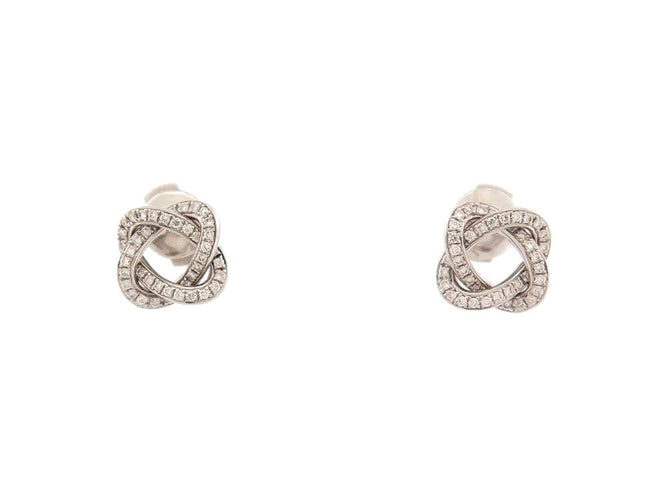 Boucles d'oreilles boucles d'oreilles POIRAY puces tresse or blanc diamants 58 Facettes 254847