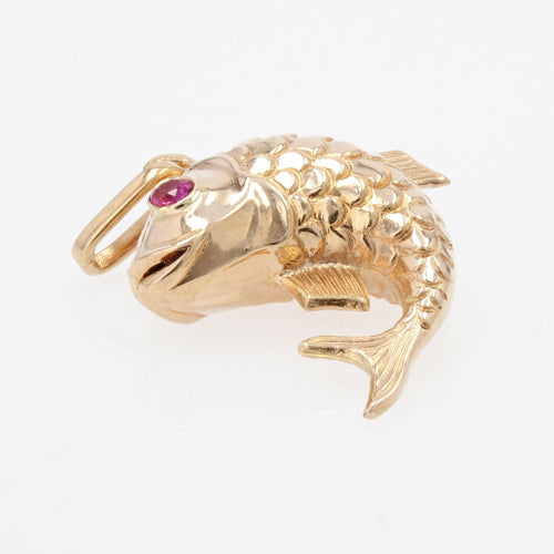 Pendentif Breloque ancienne or rubis poisson 58 Facettes 18-108C