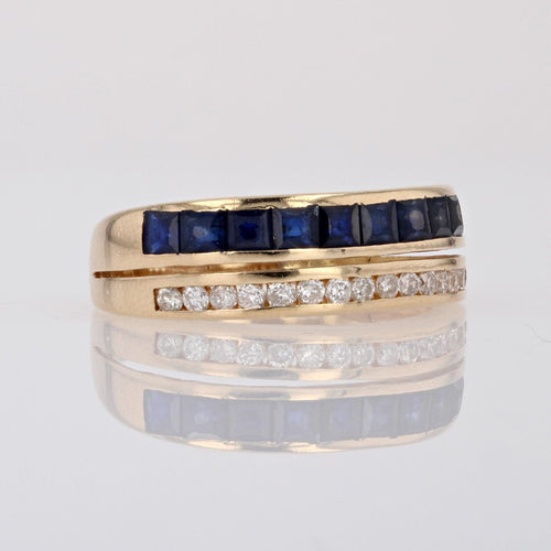 Bague 54 Bague jonc 2 anneaux saphirs calibrés diamants 58 Facettes 17-001A