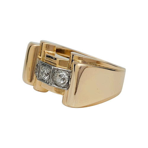 Bague 58 Bague tank or rose, platine et diamants. 58 Facettes 31517