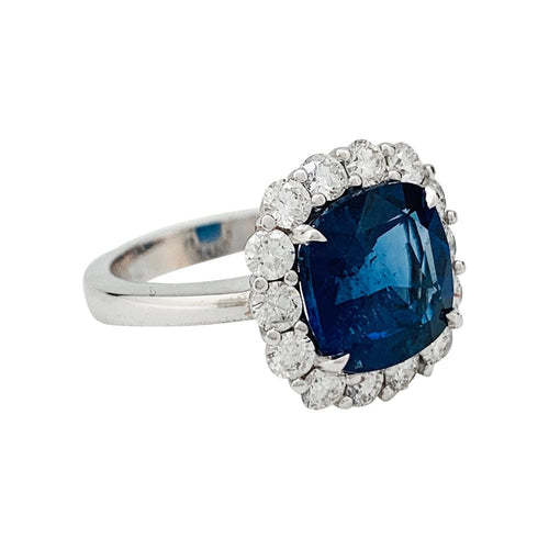 Bague 53 Bague à entourage saphir 6,11 carats, diamants. 58 Facettes 31035