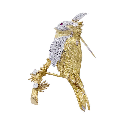 Broche Broche Boucheron, "Oiseau sur sa branche", or jaune, platine. 58 Facettes 32532