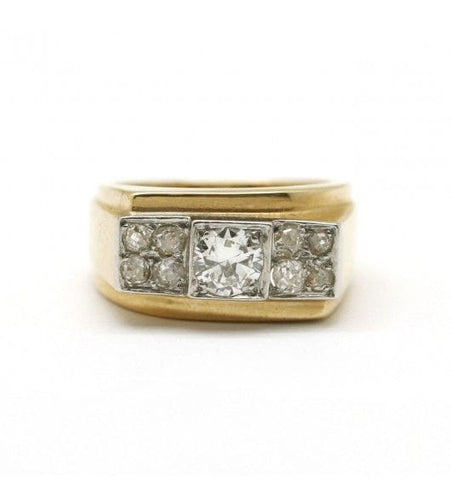 Bague 46 / Jaune / Or 750 et Platine 950 Bague Tank Diamants 58 Facettes 170018R