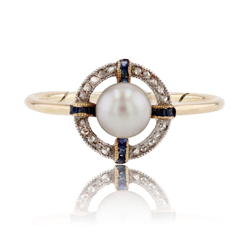 Bague 51 Bague ancienne perle fine diamants saphirs calibrés 58 Facettes 19-344