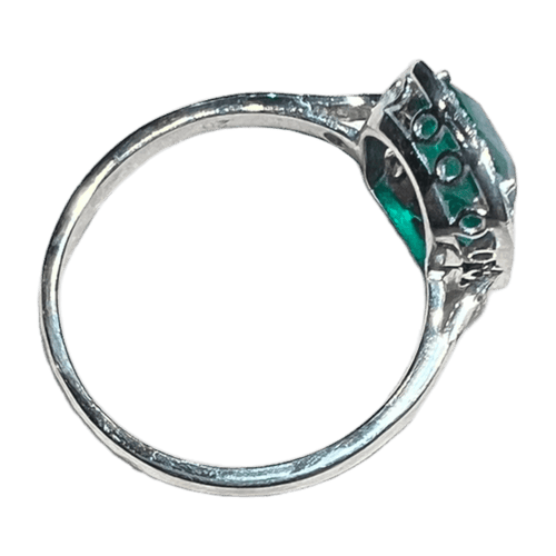 Bague 53 Bague Art Déco Or blanc Émeraude Diamants 58 Facettes