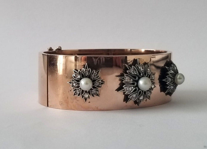 Bracelet Bracelet ancien or rose, perles et diamants anciens 58 Facettes