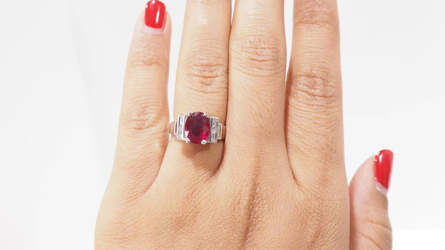 Bague 54 Bague or blanc rubis diamants 58 Facettes F4962