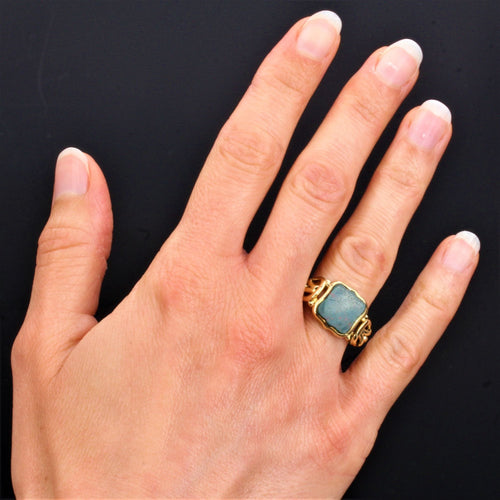 Bague 59 Chevalière ancienne jaspe sanguin 58 Facettes 21-578
