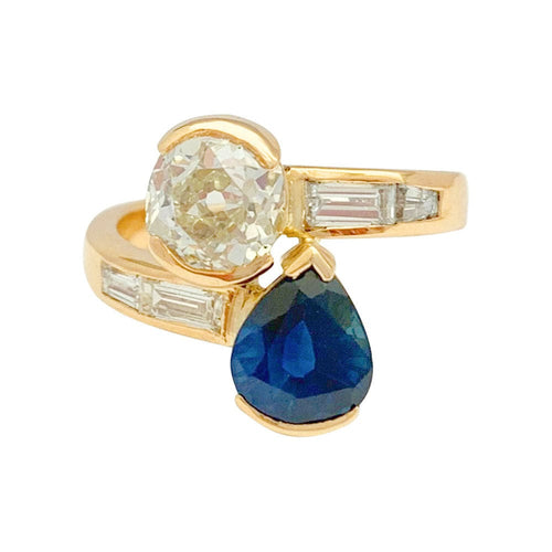 Bague 51 Bague "Toi & Moi" vintage, saphir et diamants. 58 Facettes 31416