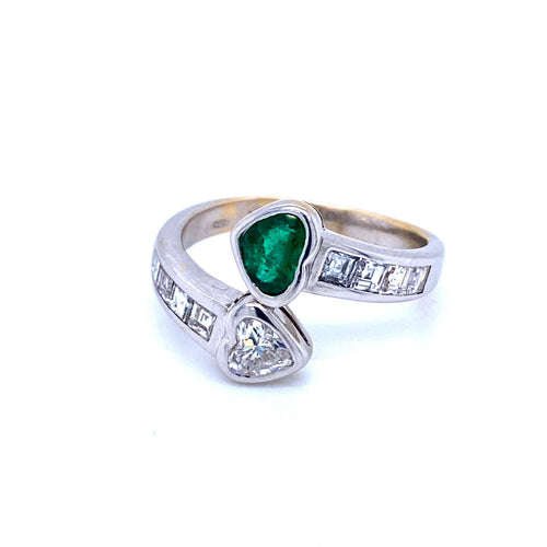 Bague 59 Bague "Vous et Moi" Emeraude Diamants 58 Facettes